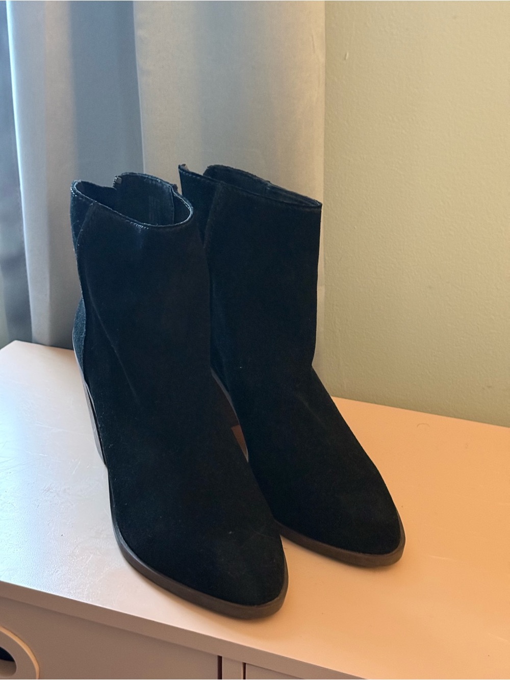 bp Black Suede Pointed Ankle Booties with Block Heel